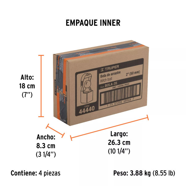 Bola de arrastre para remolque, 2", 3500 lb, Truper