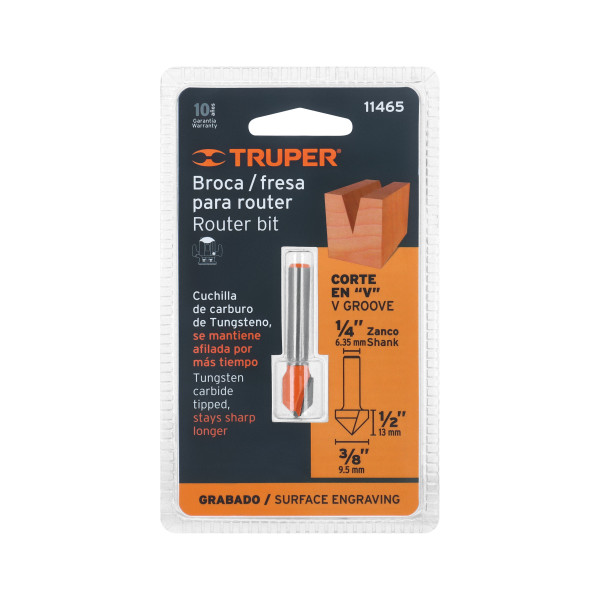 ‣ Broca para router, corte en "V", 3/8"... | Truper