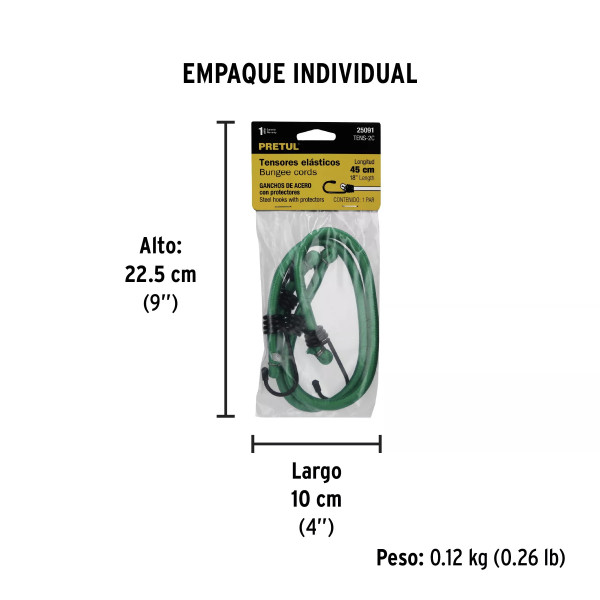 Bolsa con 2 tensores elásticos verdes de 45 cm, Pretul