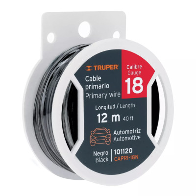 ‣ Carrete 12 m cable primario negro calibre 18 | Truper