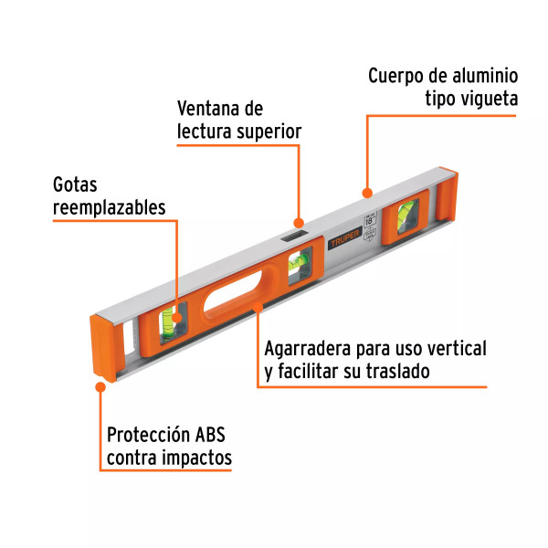 Nivel De 18' Cuerpo De Aluminio Con Protección De Abs | Niveles