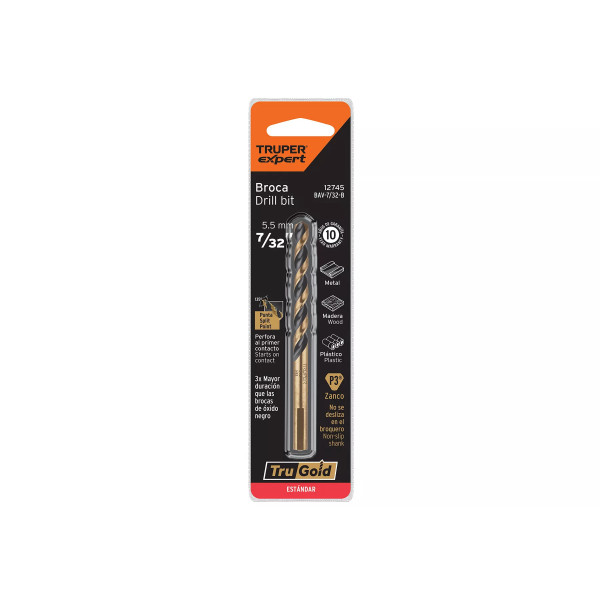 Broca HSS 7/32" Trugold para metal en blíster, Expert