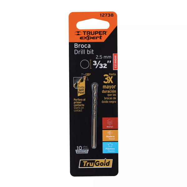 Broca HSS 3/32" Trugold para metal en blíster, Expert