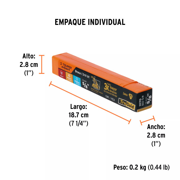 Broca HSS 5/8" Trugold para metal, Truper Expert