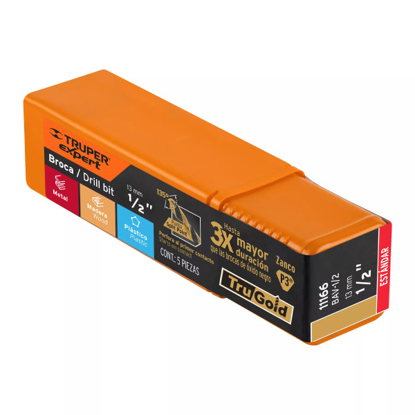 Broca HSS 1/2" Trugold para metal, Truper Expert