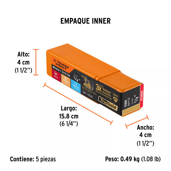 ‣ Broca HSS 1/2" Trugold para metal | Truper