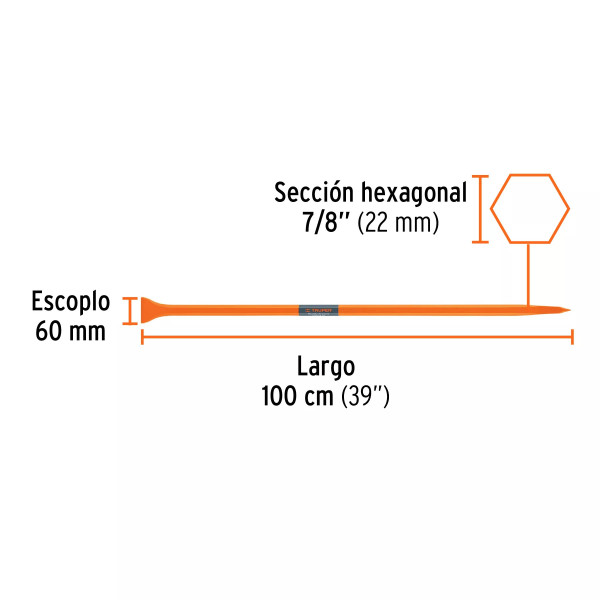 ‣ Barreta de punta 7/8" x 100 cm, escoplo 60 mm | Truper