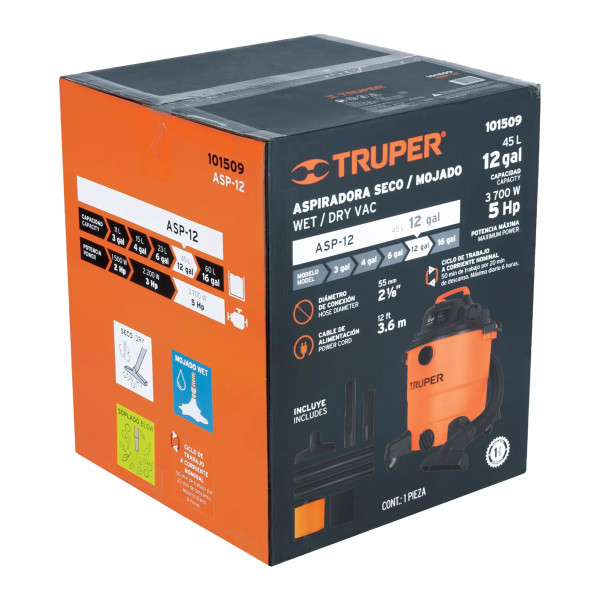 ‣ Aspiradora sólidos y líquidos 12 gal | Truper