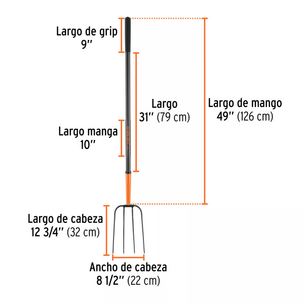 Bieldo para paja, 4 dientes, mango largo de acero 48" TRUPER