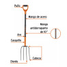 Bieldo para paja, 4 dientes, mgo de acero 37", puño "Y"
