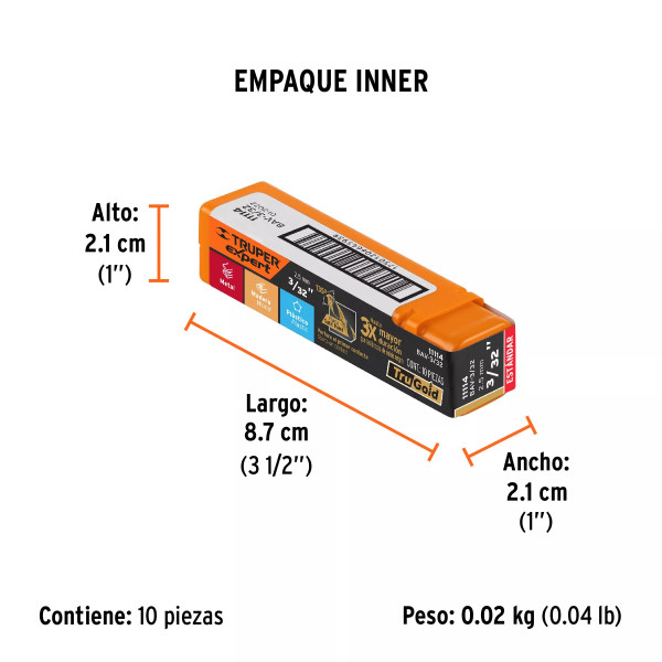 Broca HSS 3/32" Trugold para metal, Truper Expert