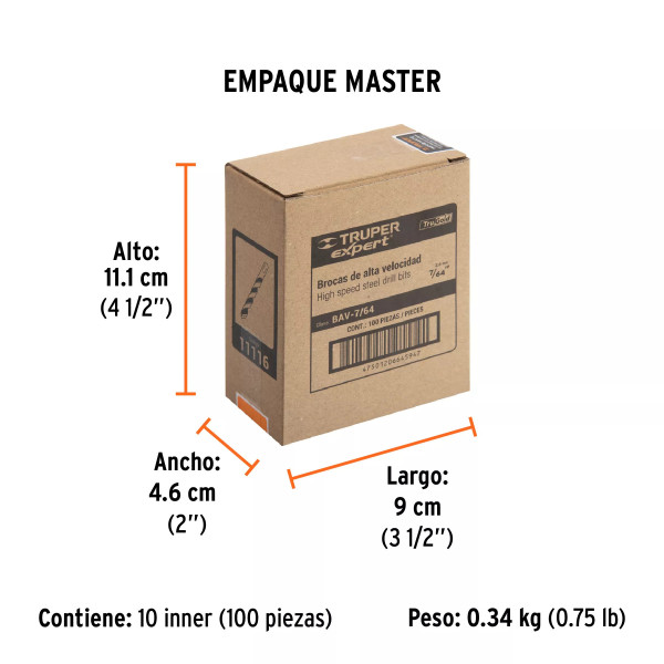 Broca HSS 7/64" Trugold para metal, Truper Expert