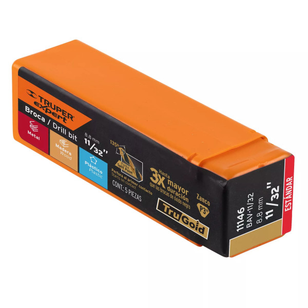 Broca HSS 11/32" Trugold para metal, Truper Expert