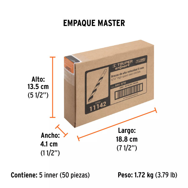 Broca HSS 5/16" Trugold para metal, Truper Expert