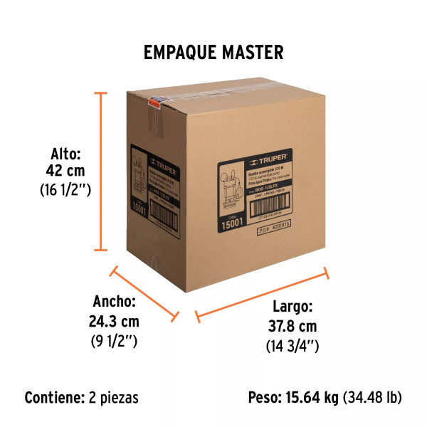 Bomba sumergible cubierta aluminio,agua limpia,1/2HP, TRUPER