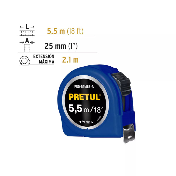 Flexómetro Azul 5.5 M Cinta 25 Mm, En Tarjeta, Pretul | Flexómetros / Cintas Metricas Ferreterias Ferretodo