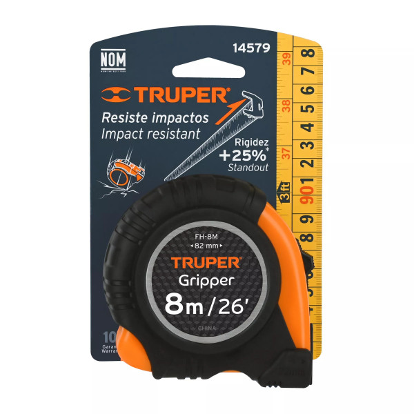 Flexómetro Gripper Contra Impactos 8 M Cinta 25 Mm, Truper | Flexómetros / Cintas Metricas Ferreterias Ferretodo