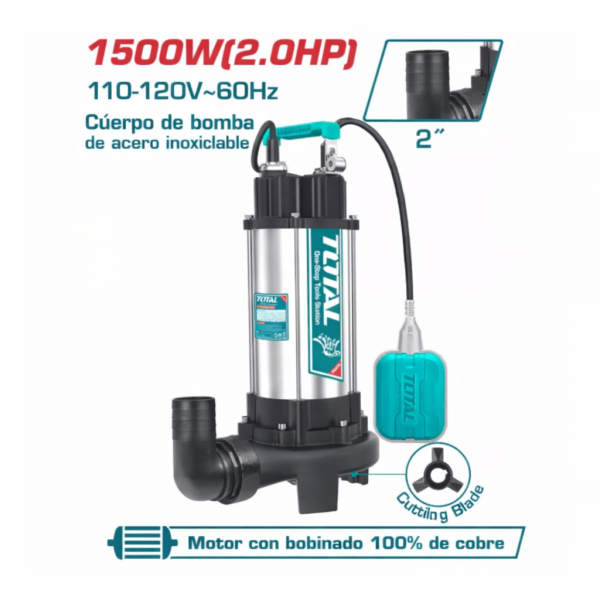 ‣ Bomba Sumergible 2HP Aguas Residuales | Total