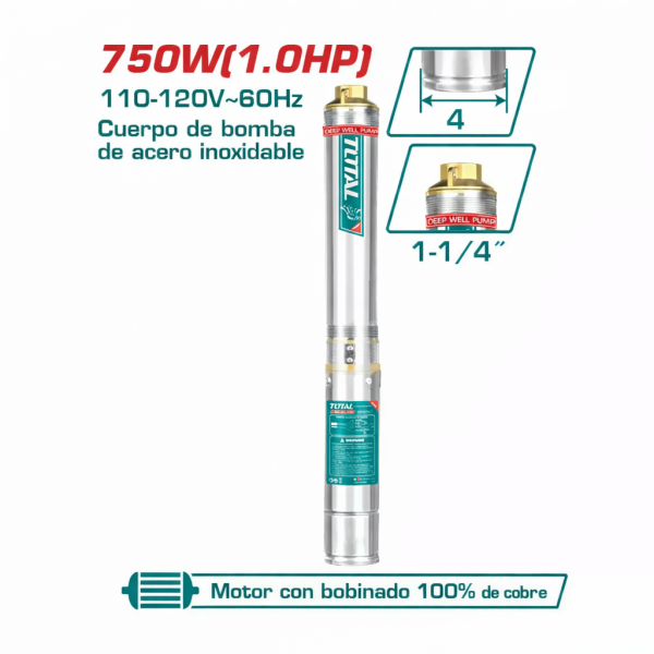 ‣ Bomba tipo bala 1HP 82M para agua | Total