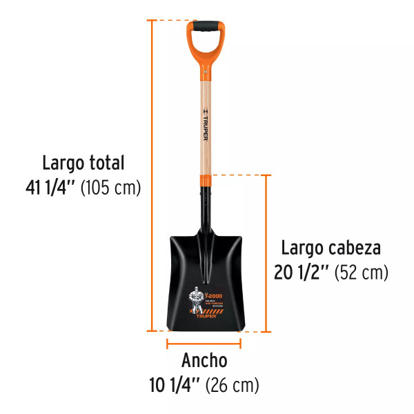 Pala Cuadrada No.4 T-2000 Tipo Español, Puño 'Y', Truper | Palas, Piochas, Azadones y Similares