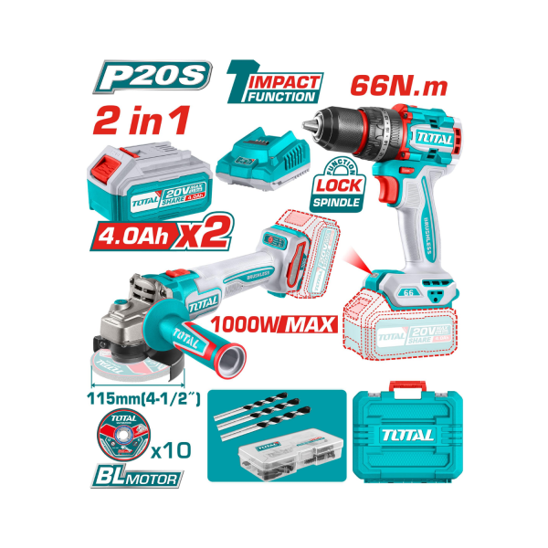 ‣ Combo 20V taladro 1/2” y esmeriladora 4 1/2” | Total