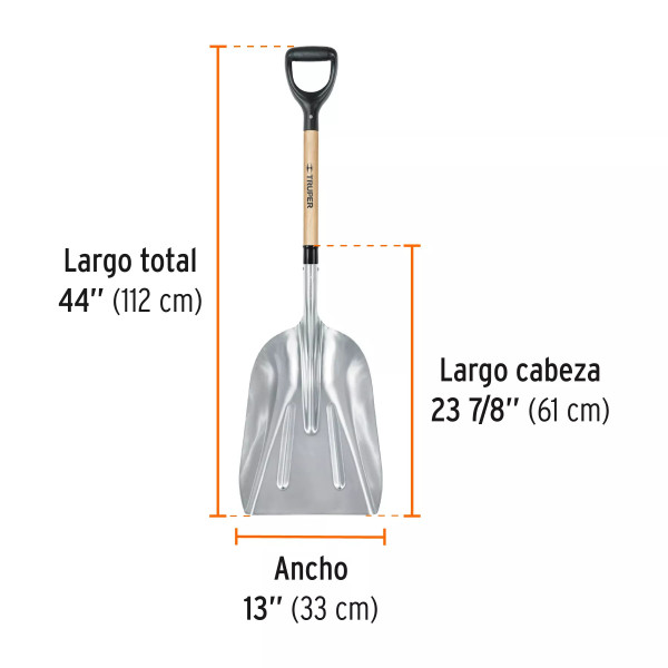 Pala Sanitaria Cabeza No.14 De Aluminio, Puño 'Y', Mango 27' | Palas, Piochas, Azadones y Similares