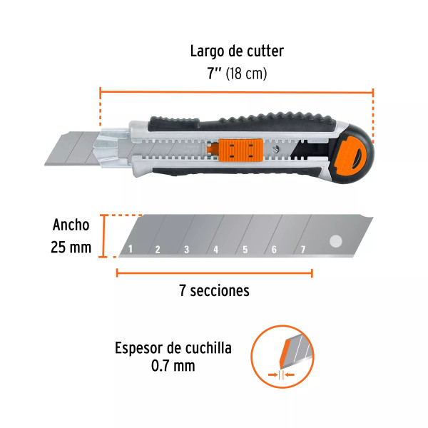 Cutter 25 Mm Trabajo Pesado C/Alma Metálica Y Grip, Expert | Tijeras, Cutters, Navajas y Similares