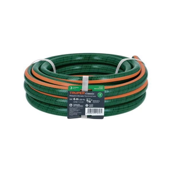 Manguera de jardín 5/8", 3 capas, 6m, sin conexiones, TRUPER
