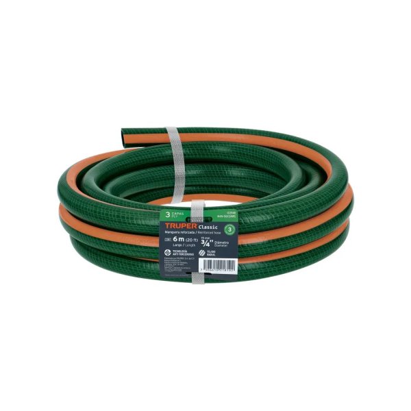 Manguera de jardín 3/4", 3 capas, 6m, sin conexiones, TRUPER