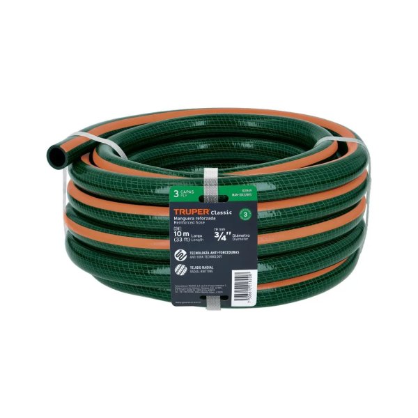 Manguera de jardín 3/4", 3 capas, 10m, sin conexiones TRUPER