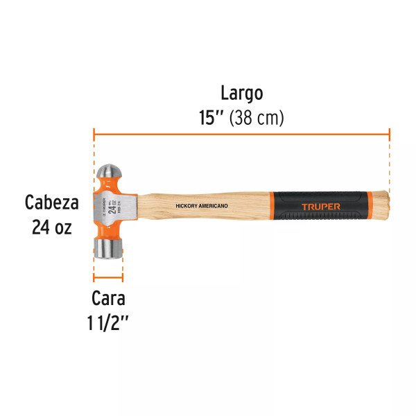 Martillo Pulido De Bola 24 Oz Mango Hickory, Truper Grip | Martillos y Mazos Ferreterias Ferretodo