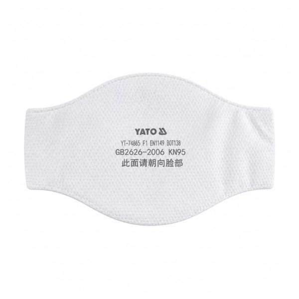 Mascarilla de protección respiratoria YATO tipo KN95, fabricada con material filtrante multicapa de color blanco. YT-74995
