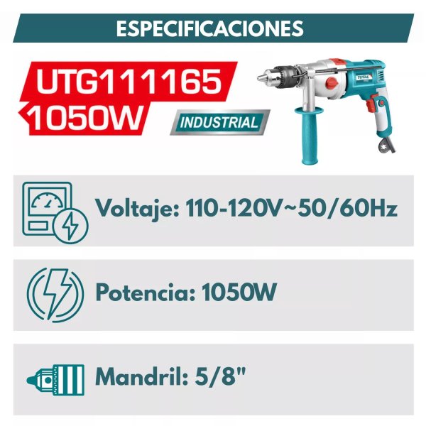 diseñado para perforaciones en concreto, ladrillo, madera y metal.