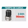 Funciona con voltaje de entrada de 110-120V, 50/60Hz y permite una recarga eficiente y segura de las baterías compatibles