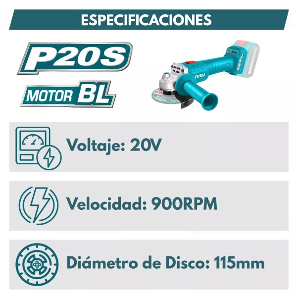 Esmeriladora 4 1/2” 20V. Sin accesorios