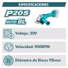 Esmeriladora 4 1/2” 20V. Sin accesorios