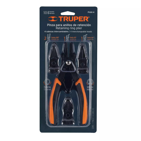 Pinza Para Anillos De Retención 6' 4 Cabezas Intercambiables | Alicates, Tenazas y Similares