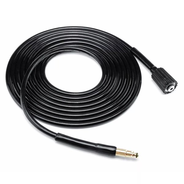 Manguera TOTAL de alta presión, 5 metros de longitud, PVC flexible y conexión rápida para hidrolavadoras compatibles.