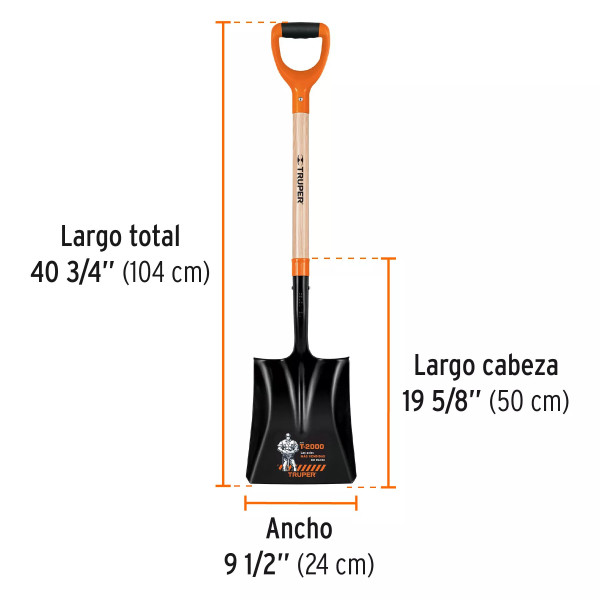 Pala Cuadrada T-2000, Puño 'Y', Truper | Palas, Piochas, Azadones y Similares