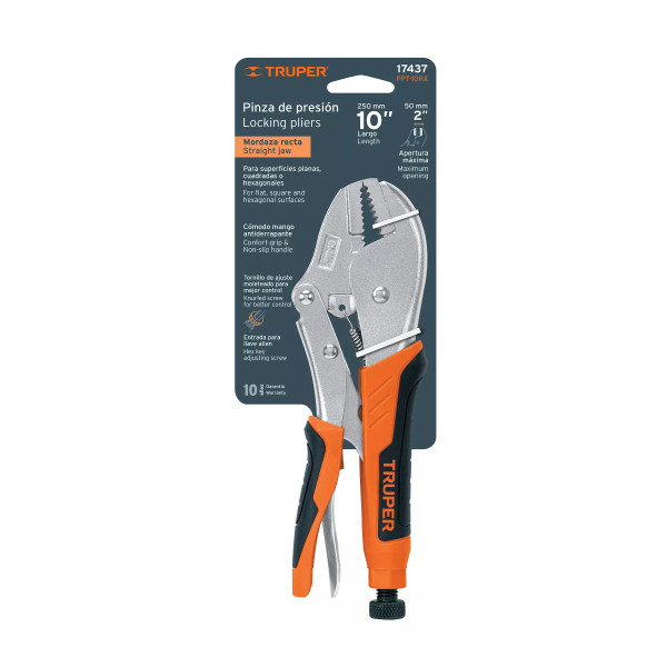Pinza De Presión 10' Mordaza Recta Mango De Vinil, Truper | Alicates, Tenazas y Similares