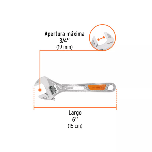 Llave Ajustable (Perico) 6' Cromada Mango De Pvc, Truper