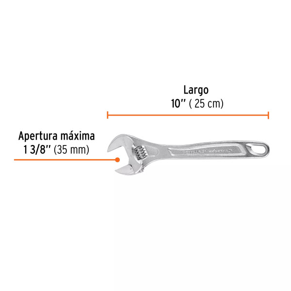 Llave Ajustable (Perico) 10' Profesional Cromada, Expert