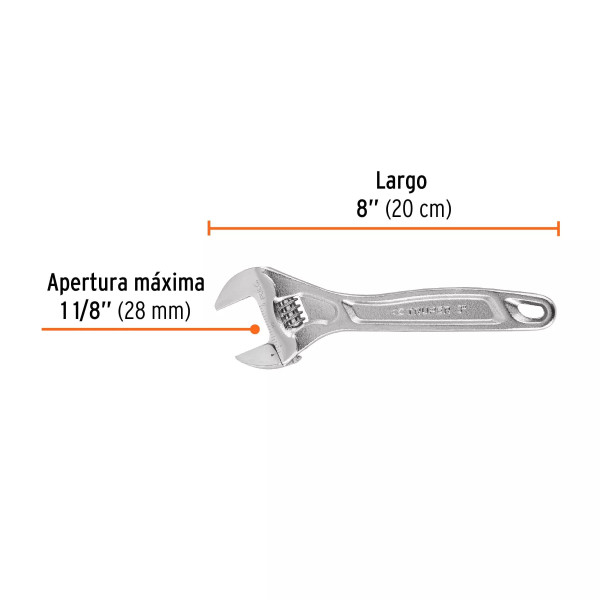 Llave Ajustable (Perico) 8' Profesional Cromada, Expert