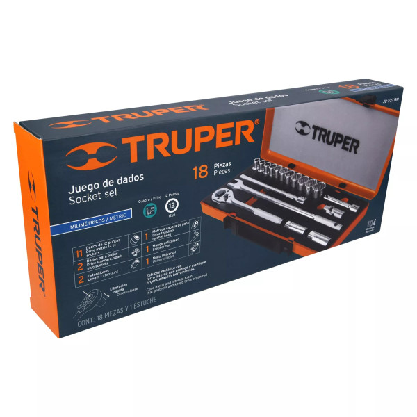 Juego De 18 Herramientas Cuadro 1/2' Mm Para Mecánico | Llaves de precisión