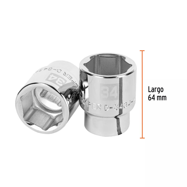 Dado de 34 Mm, 6 Puntas, Cuadro 3/4', Truper