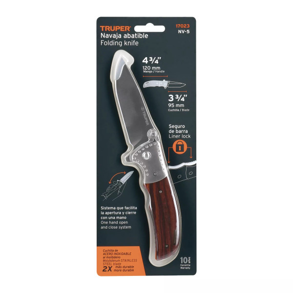 Navaja Abatible 4-3/4' Mango De Madera, Truper