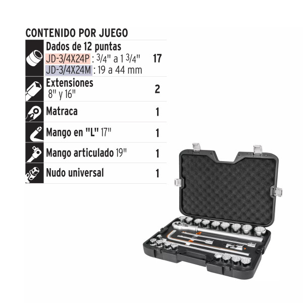 Juego De 23 Herramientas Cuadro 3/4' Std Para Mecánico | Llaves de precisión