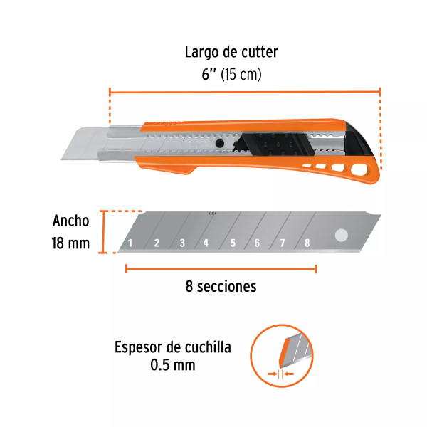 Cutter 18 Mm Reforzado De Plástico Con Alma Metálica, Truper