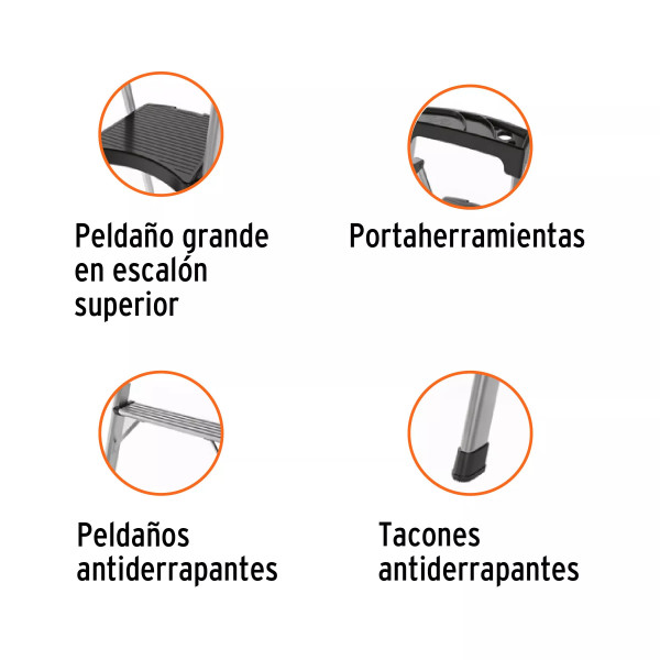 Escalera Tubular Plegable, 4 Peldaños, Aluminio, Truper