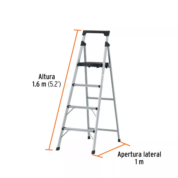 Escalera Tubular Plegable, 4 Peldaños, Aluminio, Truper